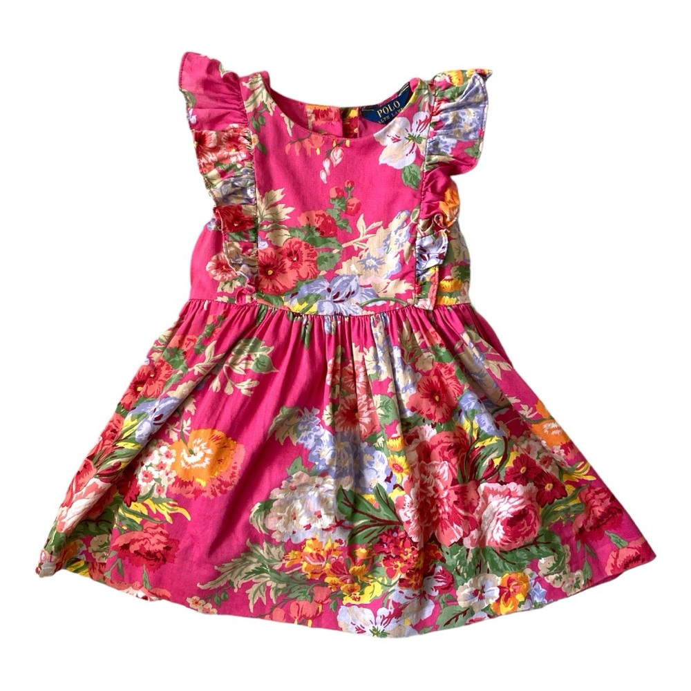 RALPH LAUREN POLO Dress Party Tea Rose Spring Summer Floral Cotton Pink Skirt